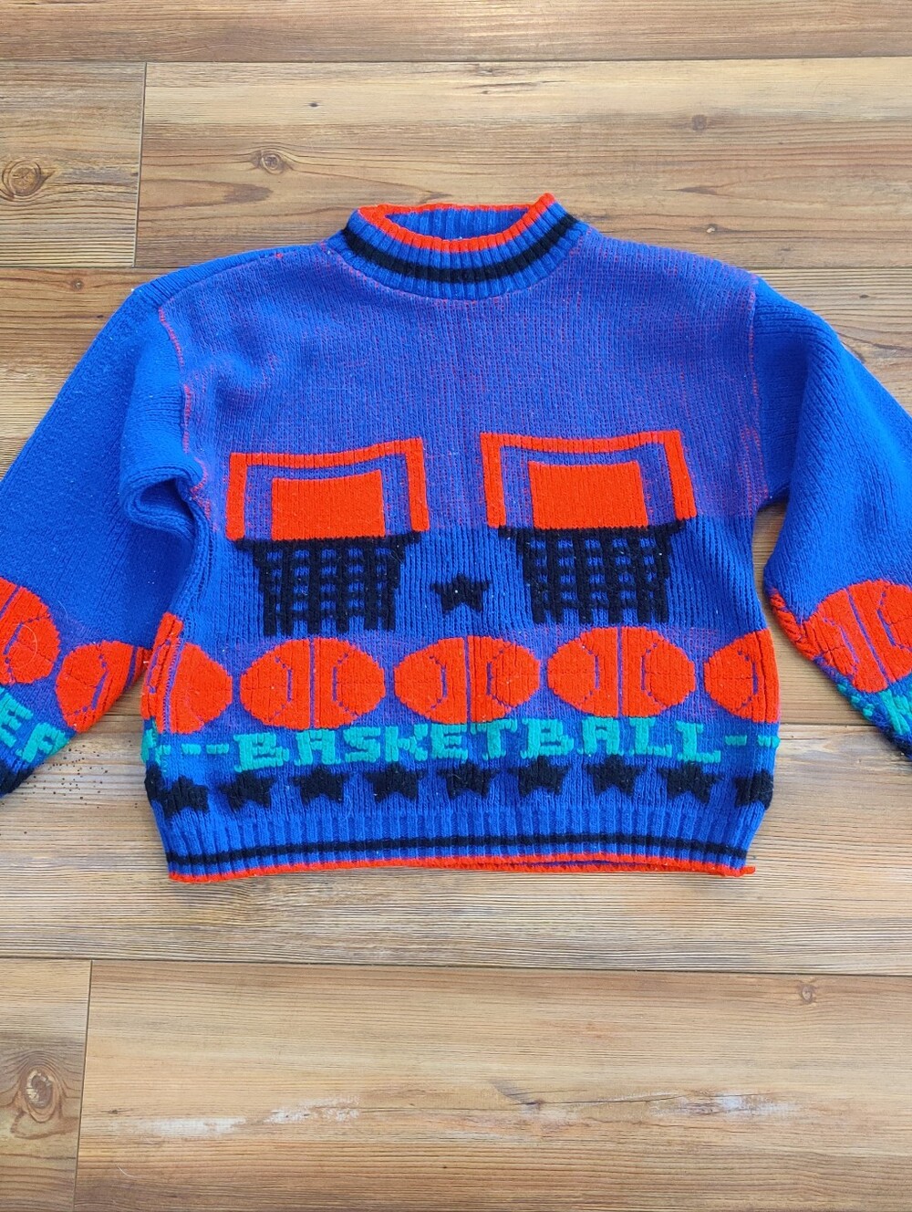 Vintage Kids Boys Sweater Basketball Size Small Sport Blue Old School 90s Retro